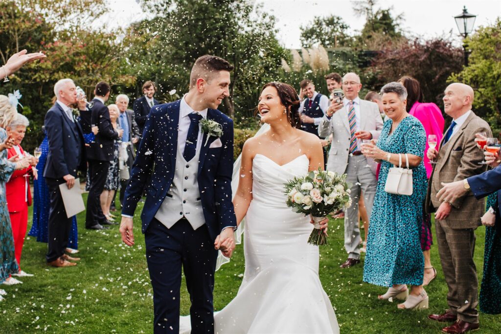 A happy couple celebrate at Montagu Arms Hotel 